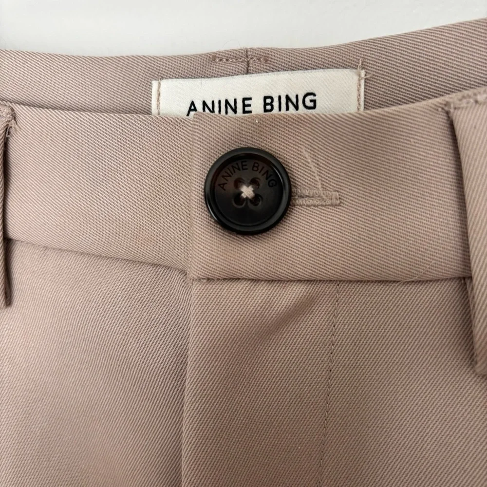 New Anine Bing‎ Carrie Pant Pleated Wide Leg in Taupe Tan Size 40